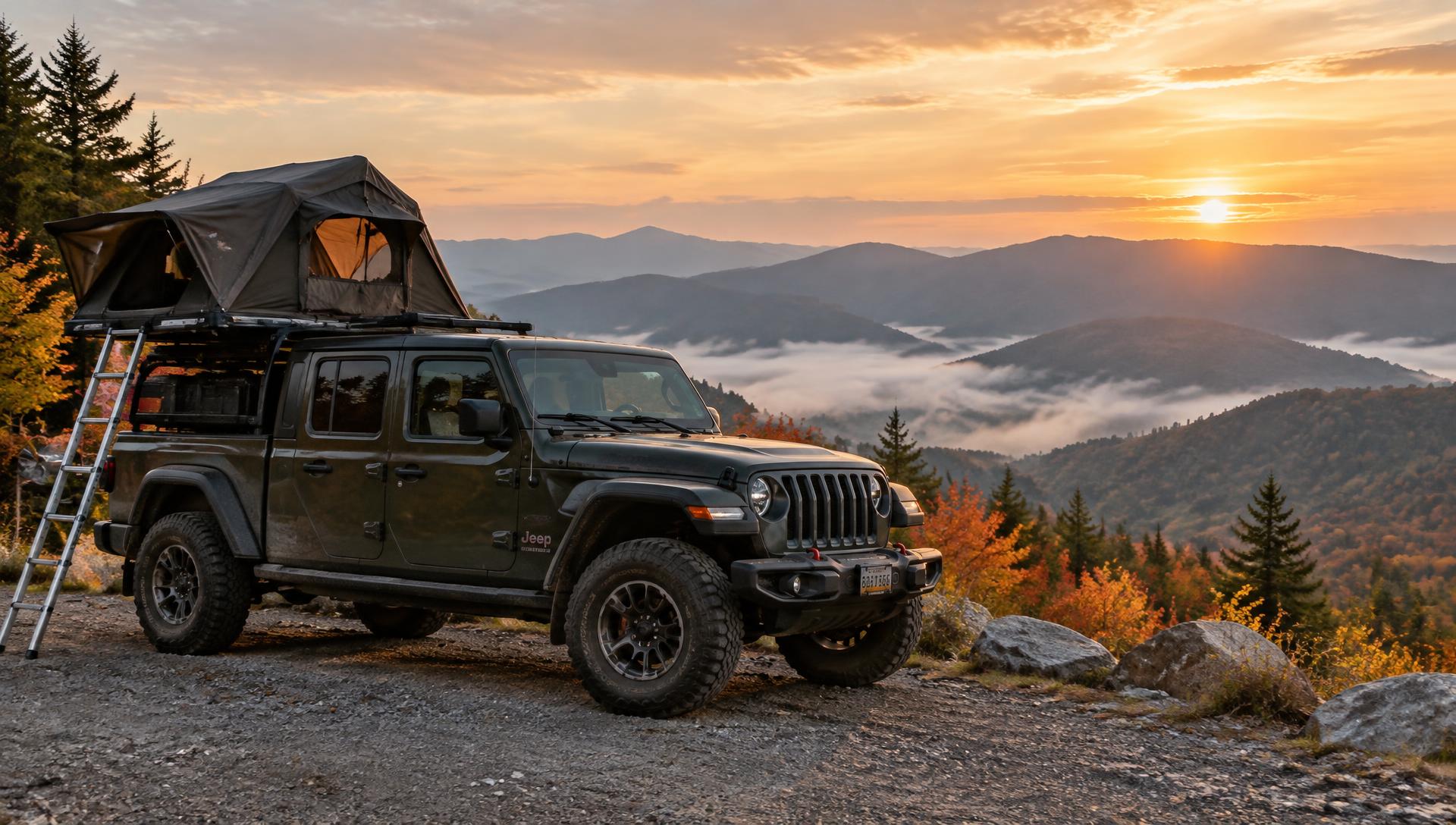 Jeep Gladiator with rooftop tent at a White Mountains overlook